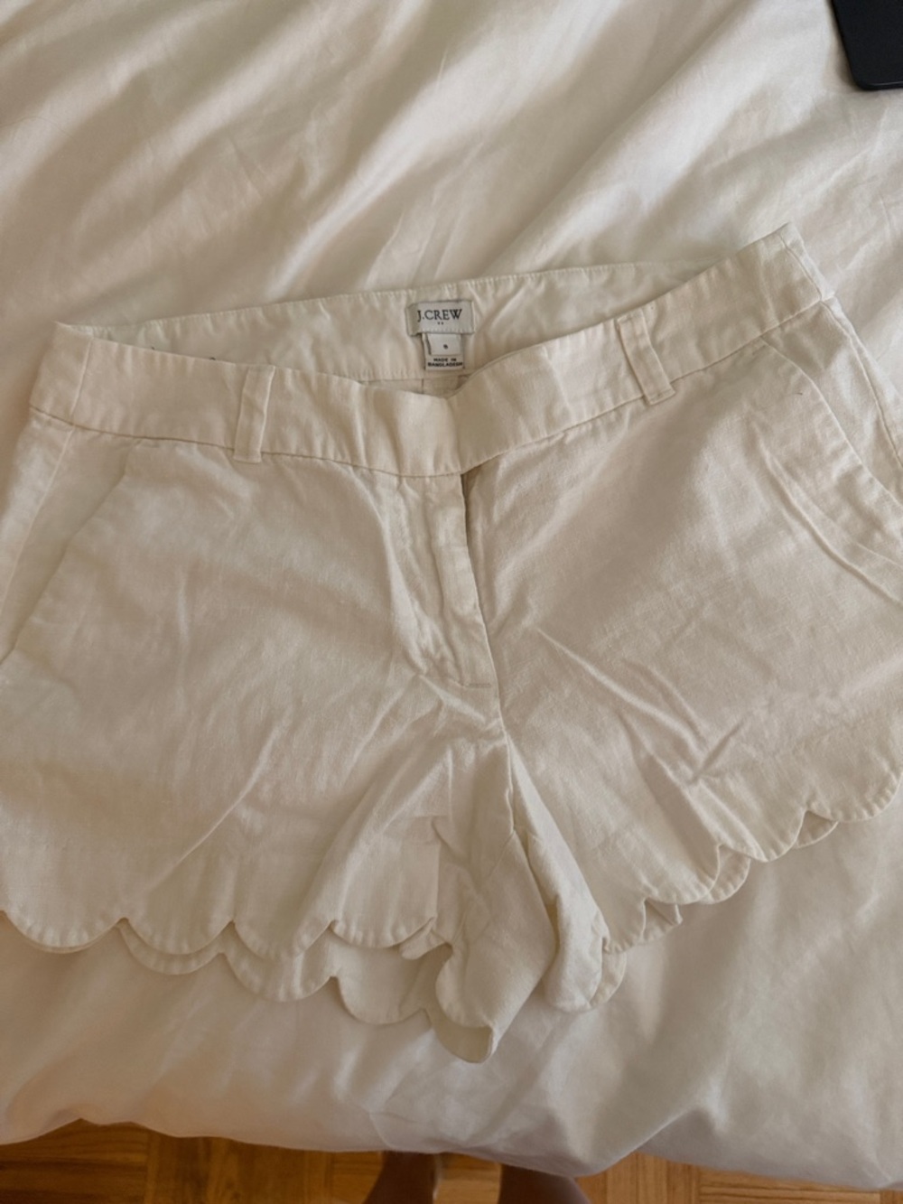 J. Crew Cream High-Waist Scalloped Hem Shorts